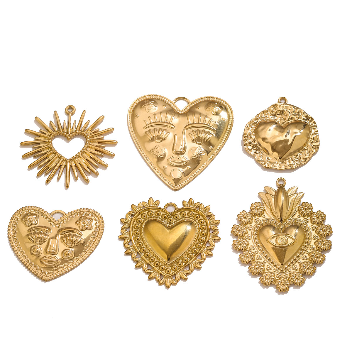 Ethnic Fashion Collection - 5Pcs PVD Gold Stainless Steel Heart